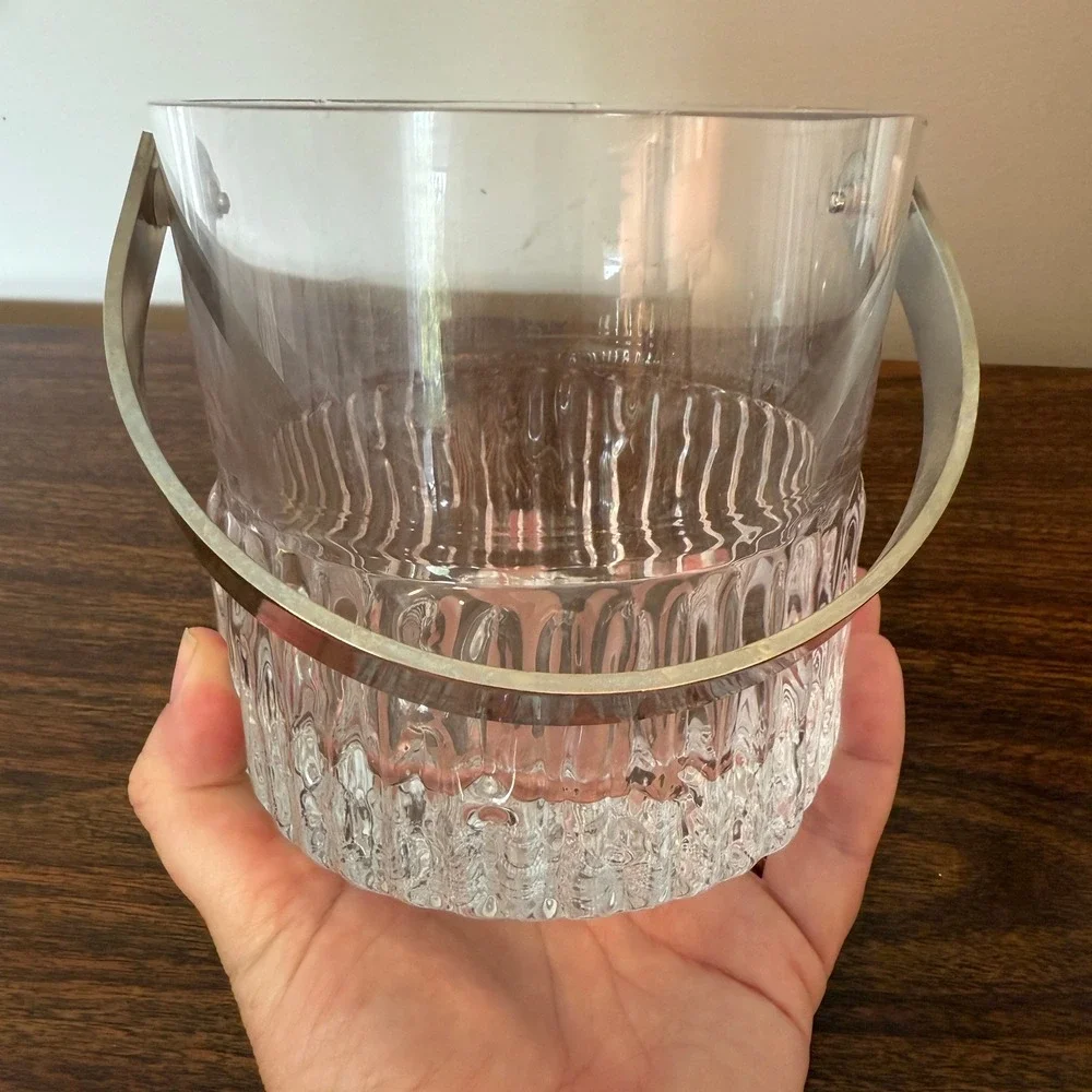 Vintage Kosta Boda Swedish Lead Crystal Ice Bucket With Metal Handle MCM Barware